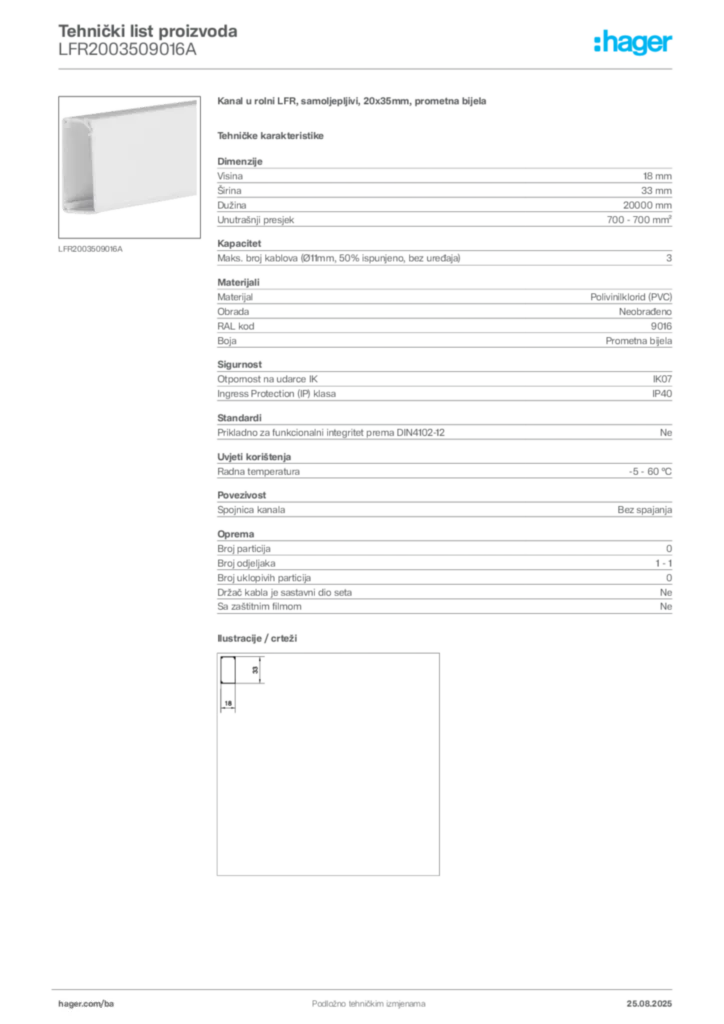 Slika Hager Product data sheet LFR2003509016A  | Hager