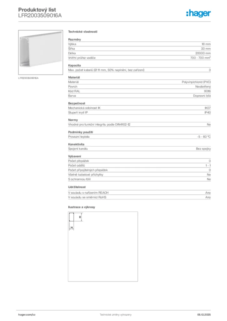 Obrázek Hager Product data sheet LFR2003509016A | Hager