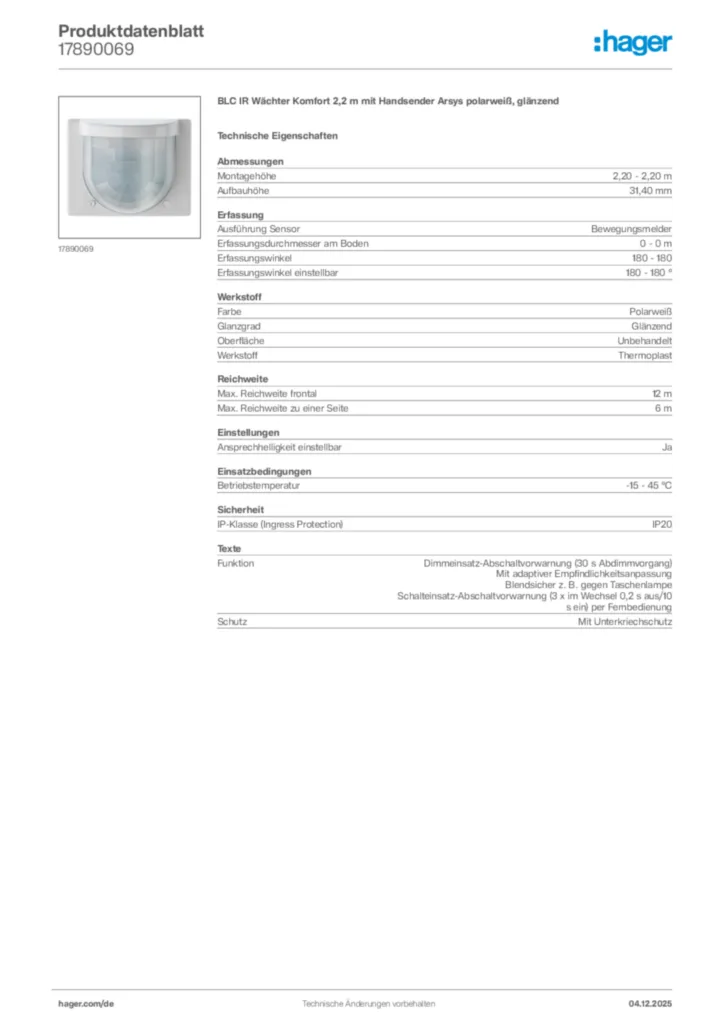 Bild Hager Produktdatenblatt 17890069 | Hager Deutschland