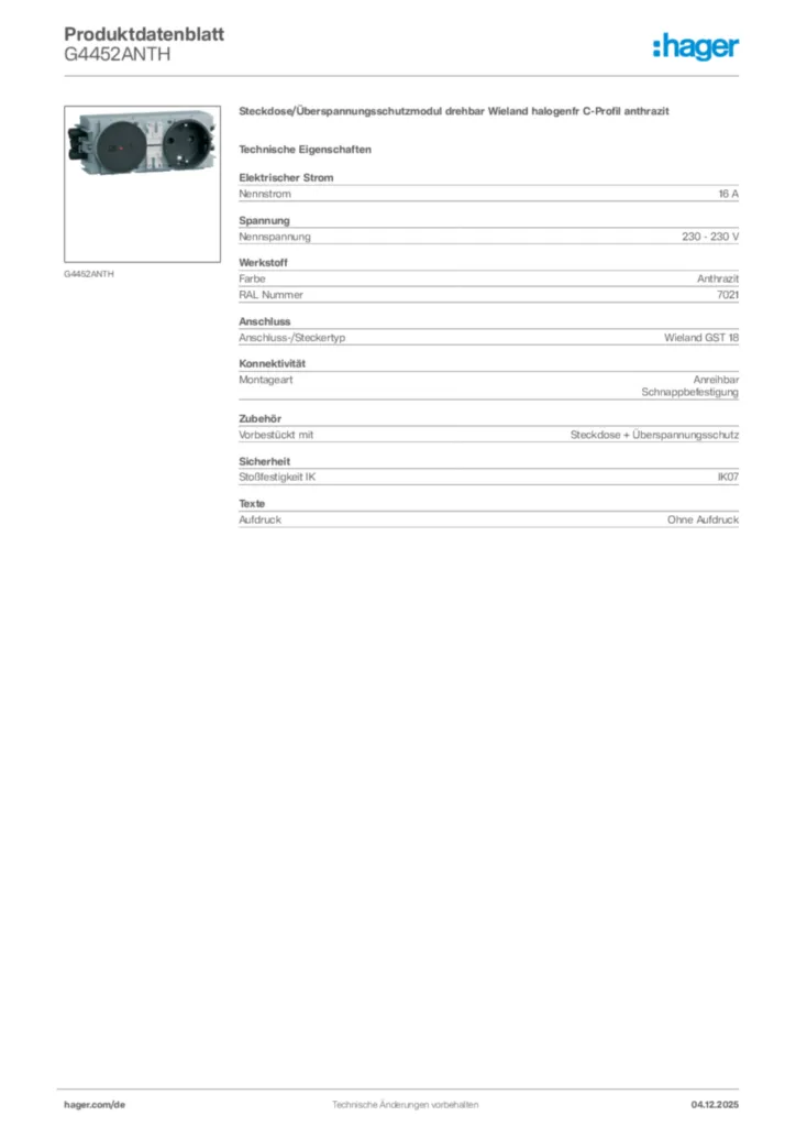 Bild Hager Produktdatenblatt G4452ANTH | Hager Deutschland