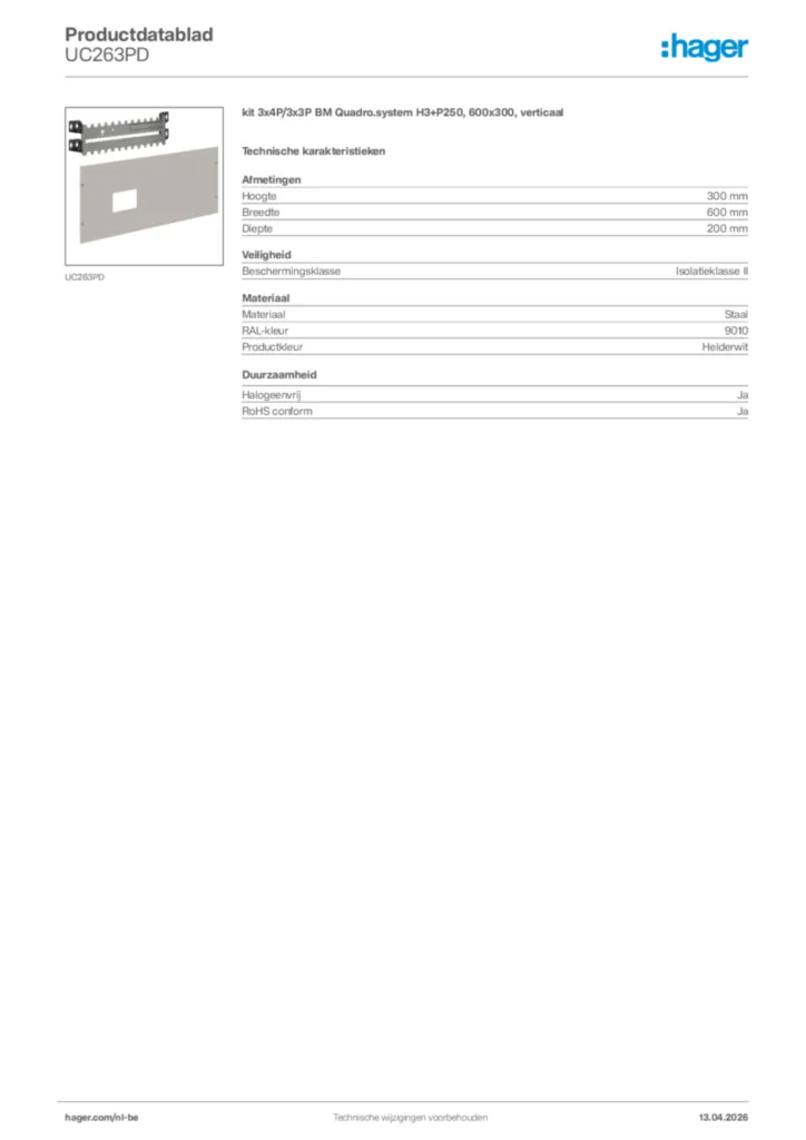 Afbeelding Hager Productdatablad UC263PD | Hager Belgium