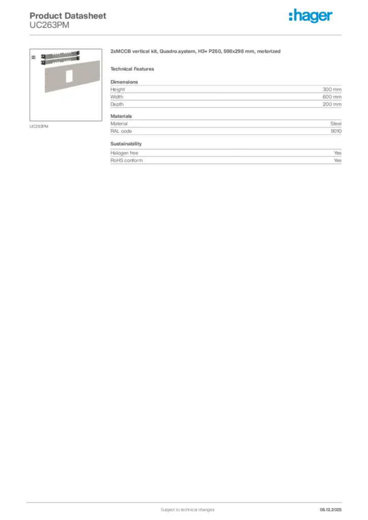 Image Hager Product data sheet UC263PM  | Hager Africa