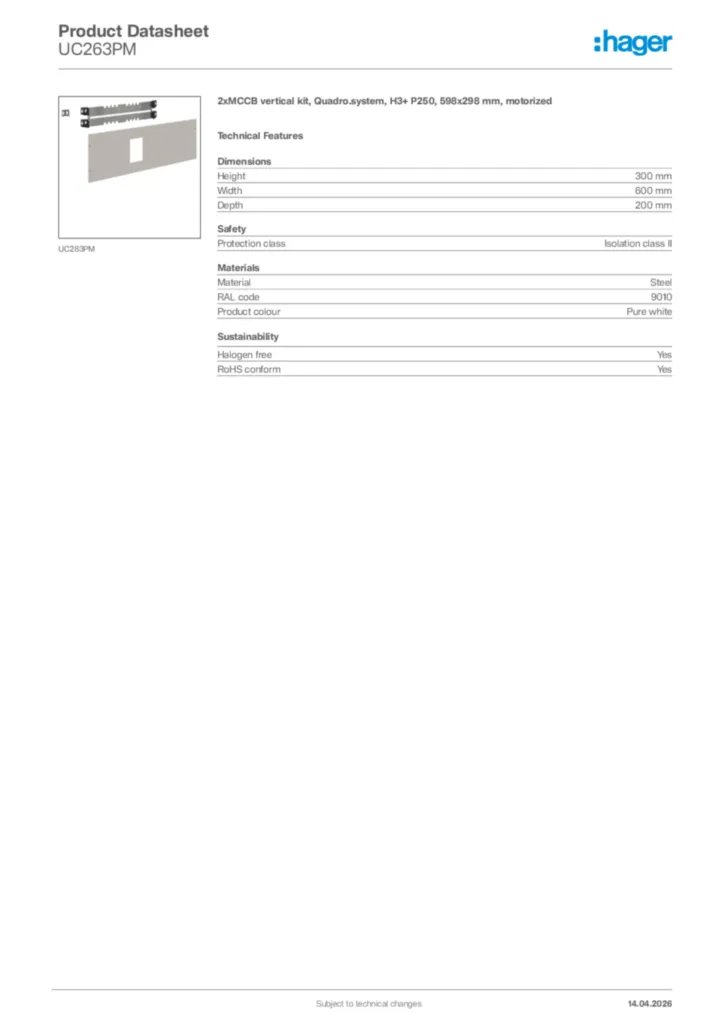 Image Hager Product data sheet UC263PM  | Hager Africa