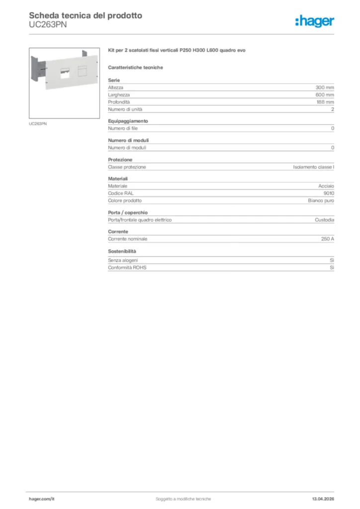 Immagine Hager Scheda tecnica del prodotto UC263PN | Hager Italia