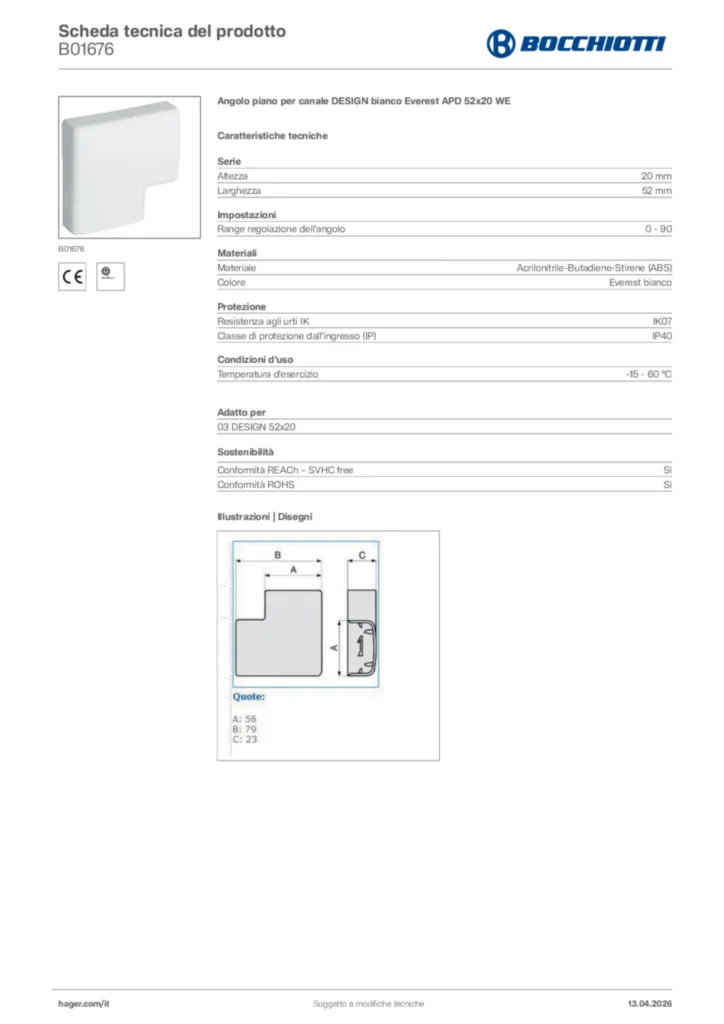 Immagine Bocchiotti Scheda tecnica del prodotto B01676 | Hager Italia