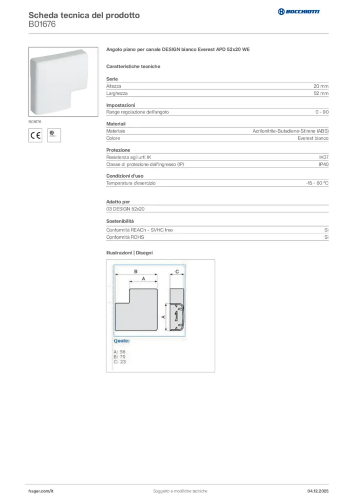 Immagine Bocchiotti Scheda tecnica del prodotto B01676 | Hager Italia