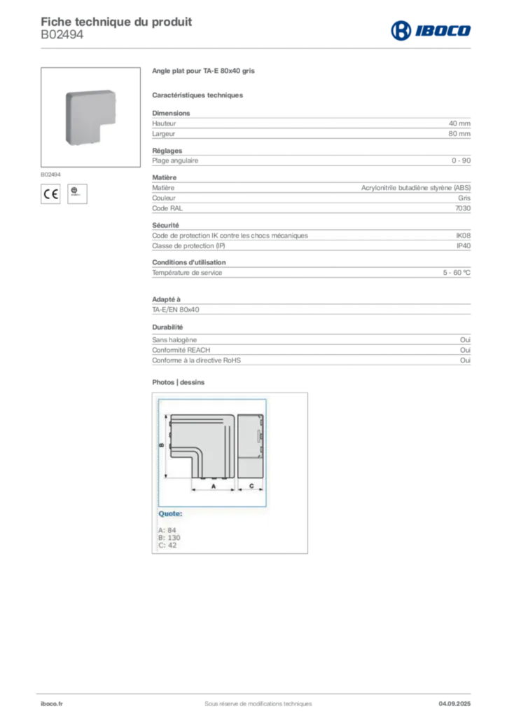 Image Iboco Fiche technique du produit B02494 | Hager France
