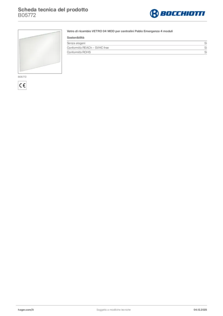 Immagine Bocchiotti Scheda tecnica del prodotto B05772 | Hager Italia