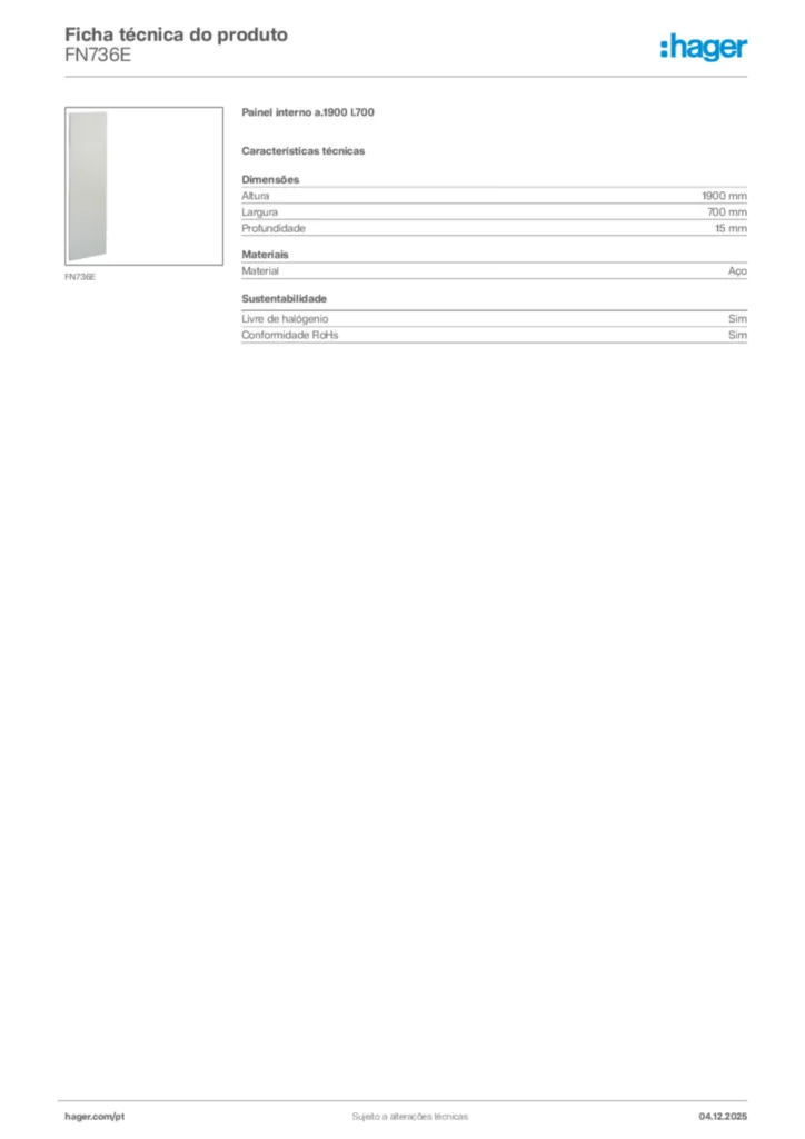 Imagem Hager Ficha técnica do produto FN736E | Hager Portugal
