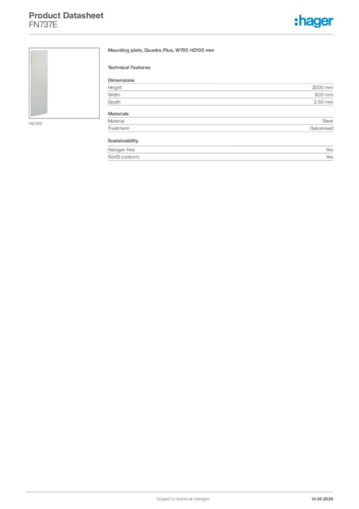 Image Hager Product data sheet FN737E  | Hager Africa