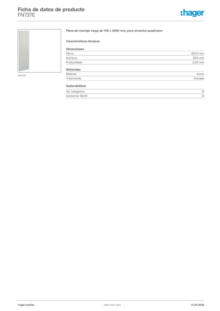 Imagen Hager Ficha de datos de producto FN737E | Hager España