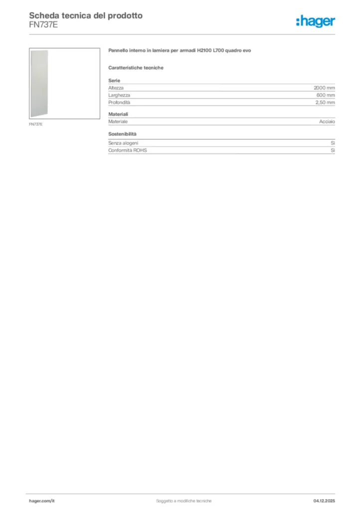Immagine Hager Scheda tecnica del prodotto FN737E | Hager Italia