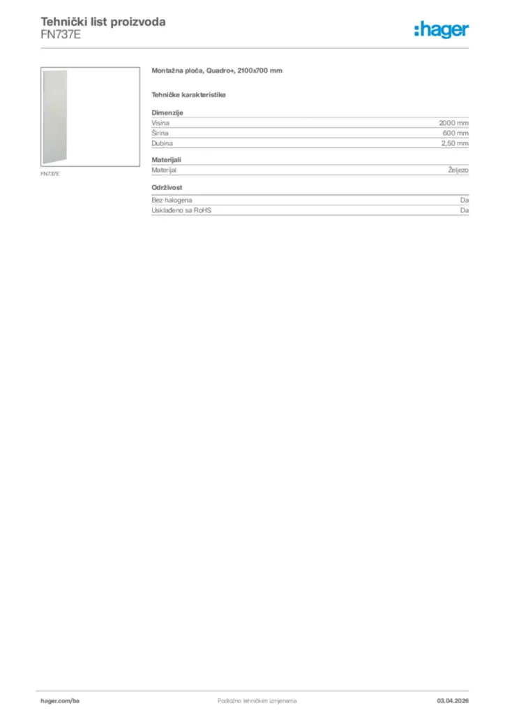 Slika Hager Tehnički list proizvoda FN737E  | Hager