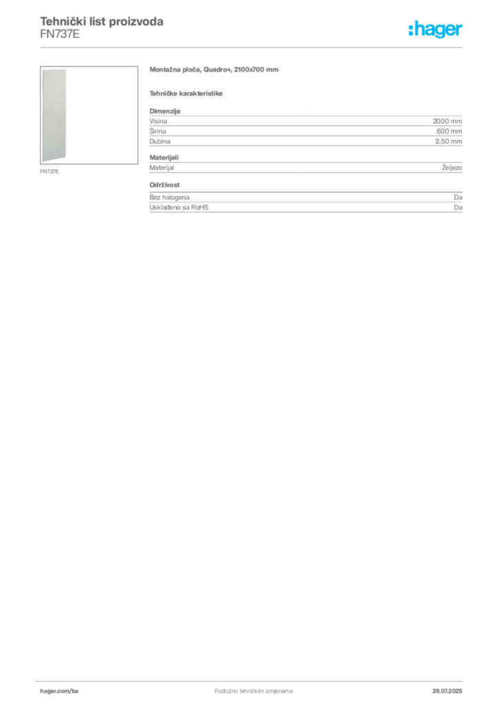 Slika Hager Product data sheet FN737E  | Hager