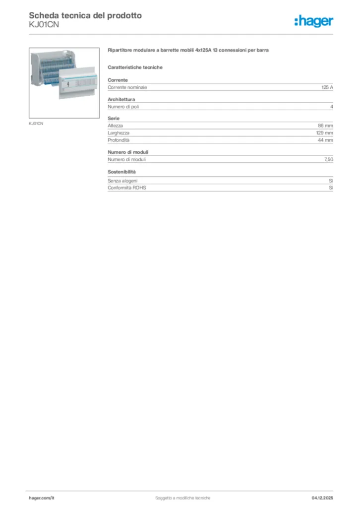 Immagine Hager Scheda tecnica del prodotto KJ01CN | Hager Italia