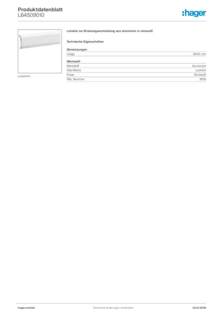 Bild Hager Produktdatenblatt L64509010 | Hager Deutschland