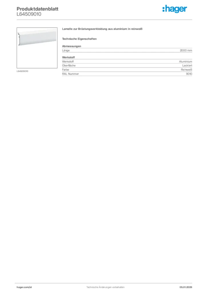 Bild Hager Produktdatenblatt L64509010 | Hager Deutschland