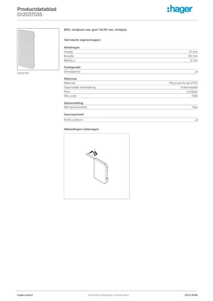Afbeelding Hager Productdatablad G12037035 | Hager Nederland