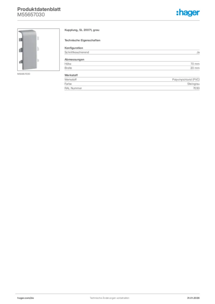 Bild Hager Produktdatenblatt M55657030 | Hager Deutschland