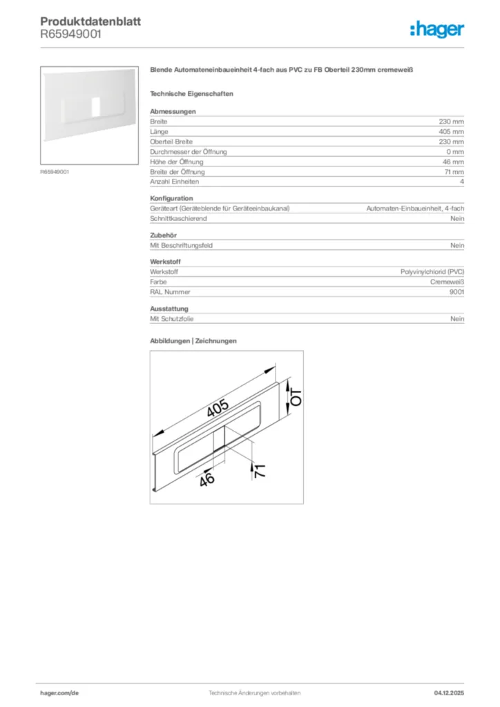 Bild Hager Produktdatenblatt R65949001 | Hager Deutschland