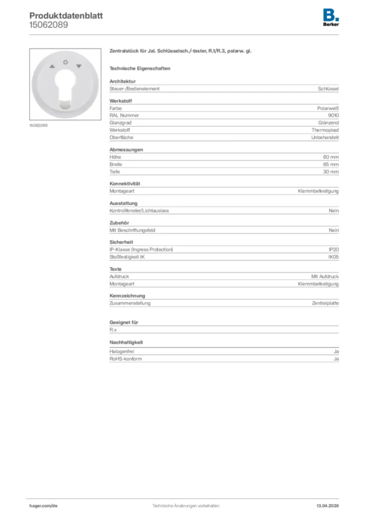 Bild Berker Produktdatenblatt 15062089 | Hager Deutschland