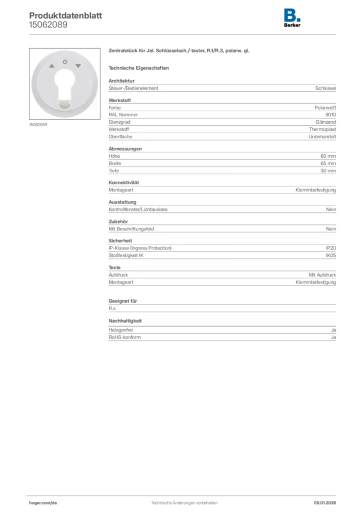 Bild Berker Produktdatenblatt 15062089 | Hager Deutschland