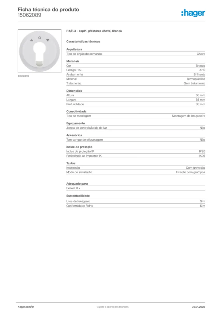 Imagem Hager Ficha técnica do produto 15062089 | Hager Portugal