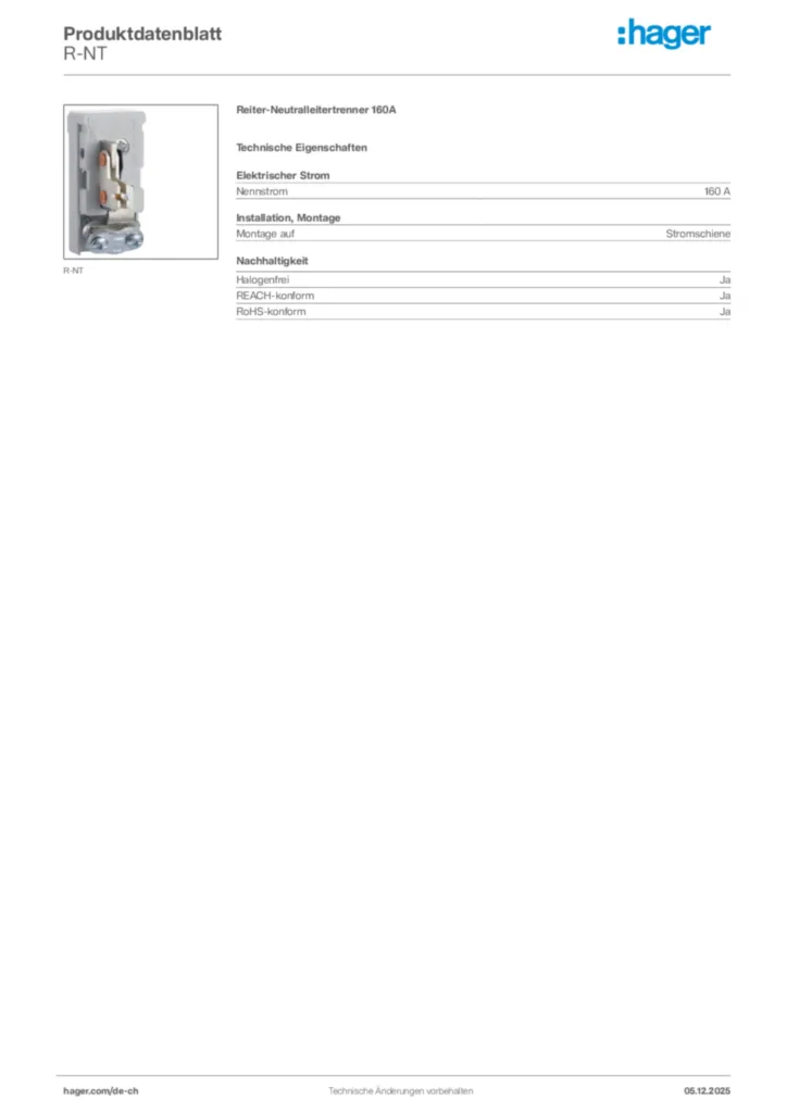 Bild Hager Produktdatenblatt R-NT | Hager Schweiz