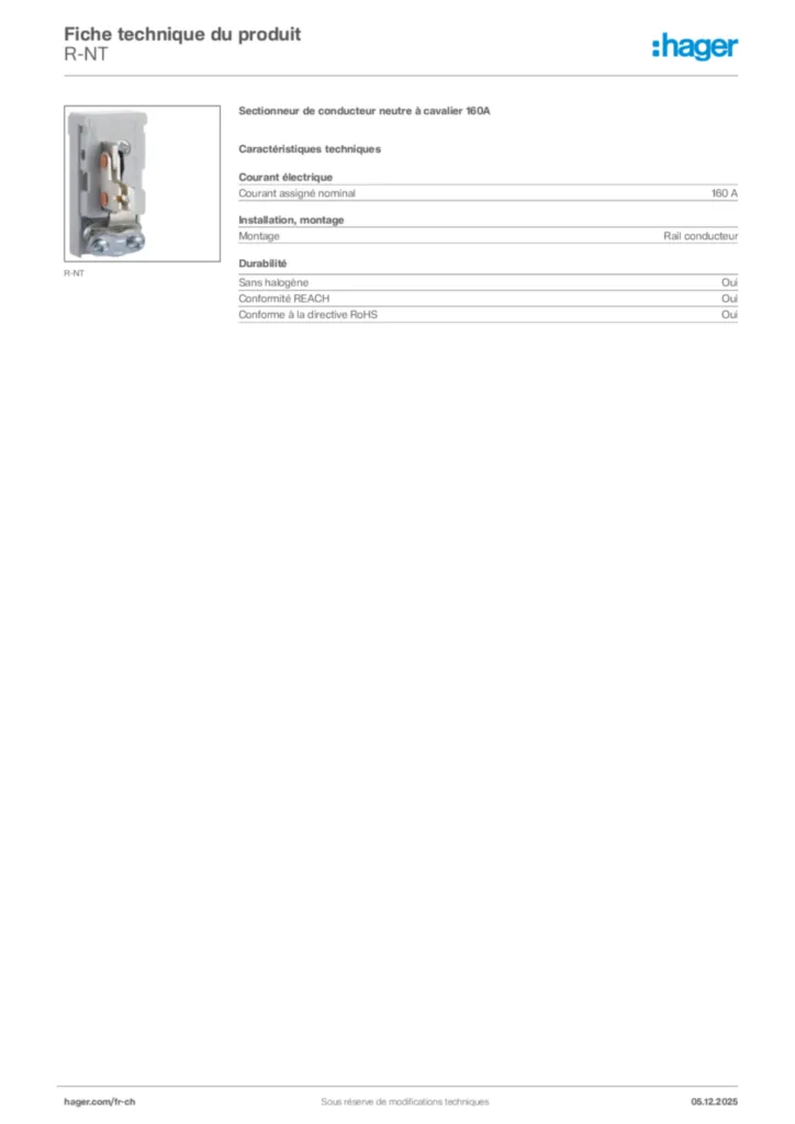 Image Hager Fiche technique du produit R-NT | Hager Suisse