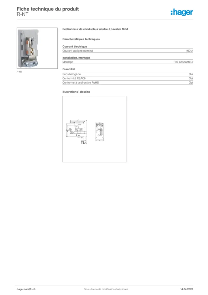 Image Hager Fiche technique du produit R-NT | Hager Suisse