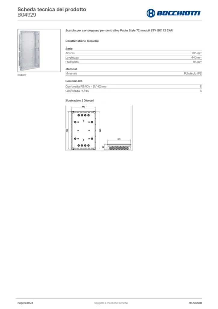 Immagine Bocchiotti Scheda tecnica del prodotto B04929 | Hager Italia