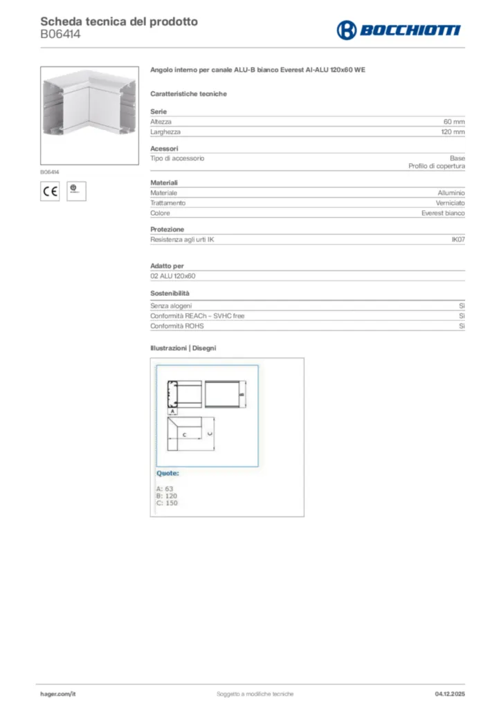 Immagine Bocchiotti Scheda tecnica del prodotto B06414 | Hager Italia