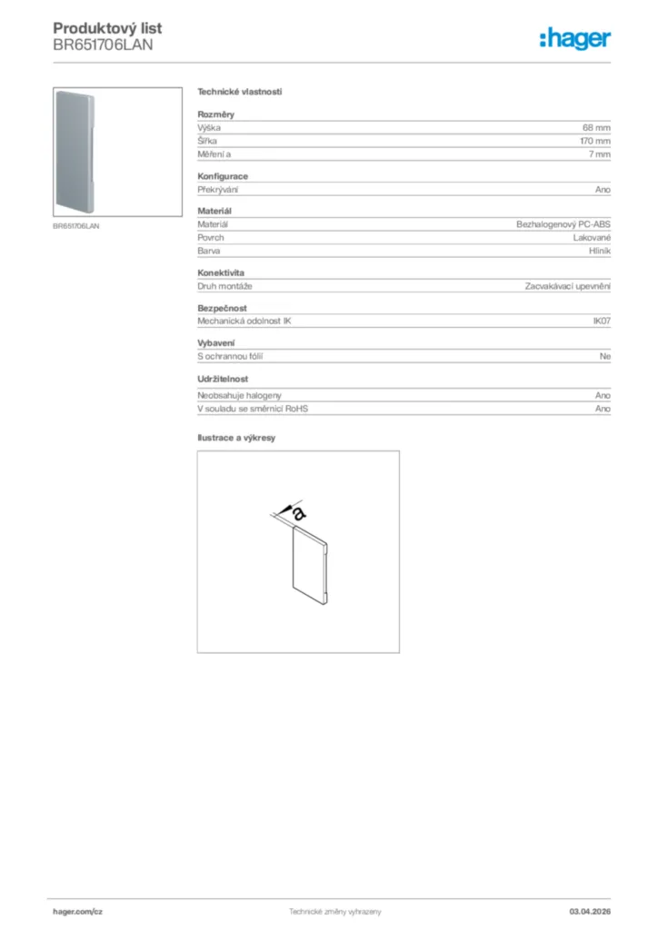 Obrázek Hager Product data sheet BR651706LAN | Hager