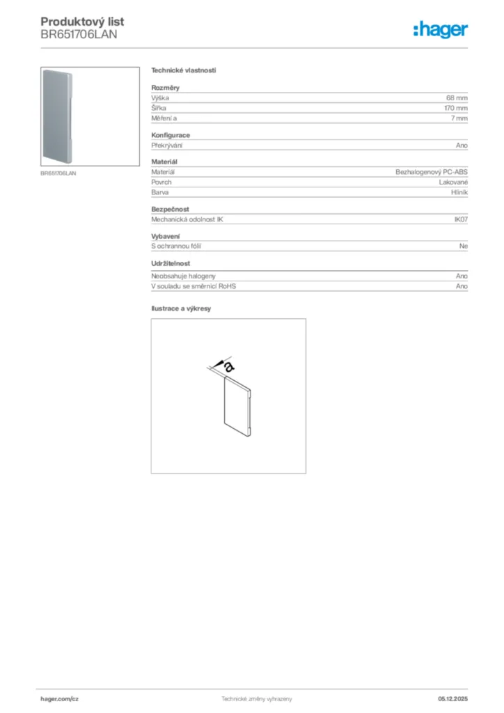 Obrázek Hager Produktový list BR651706LAN | Hager
