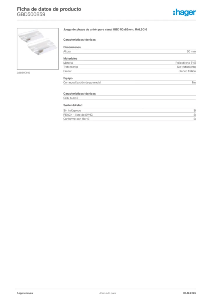Imagen Hager Ficha de datos de producto GBD500859 | Hager España
