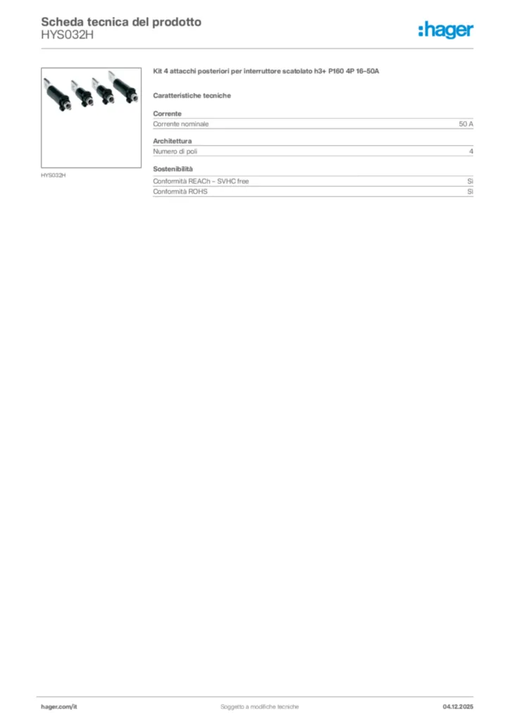 Immagine Hager Scheda tecnica del prodotto HYS032H | Hager Italia