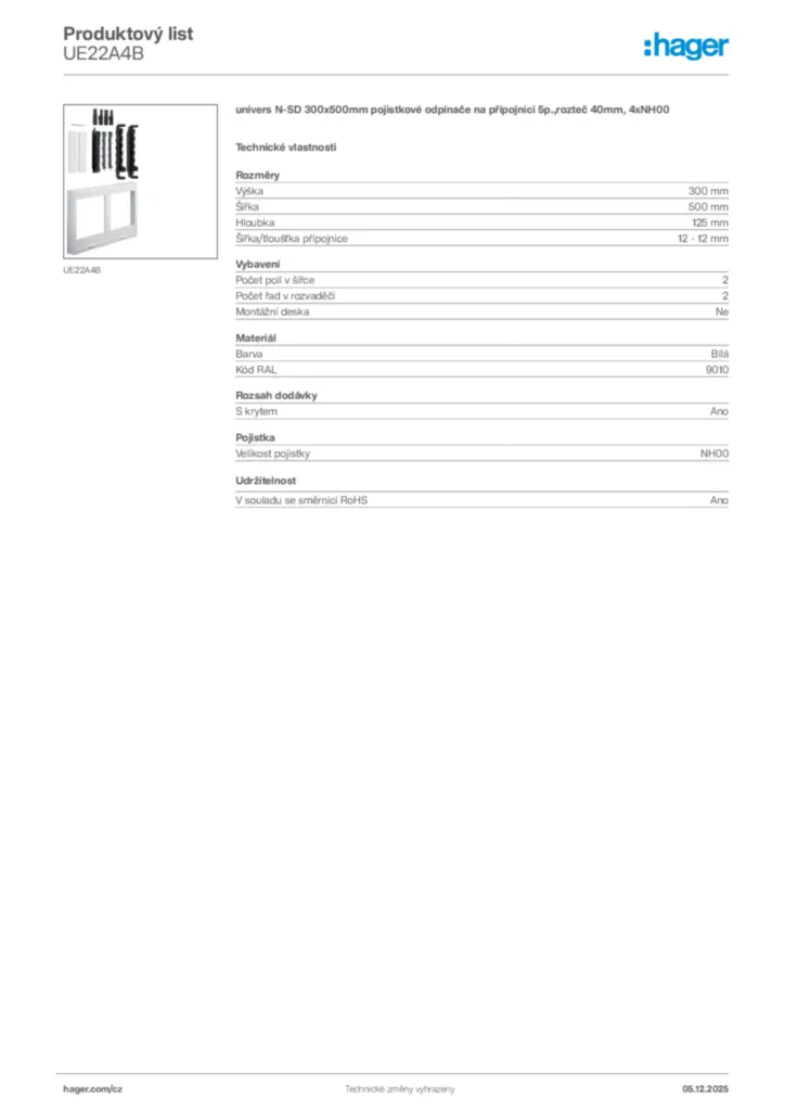 Obrázek Hager Product data sheet UE22A4B | Hager