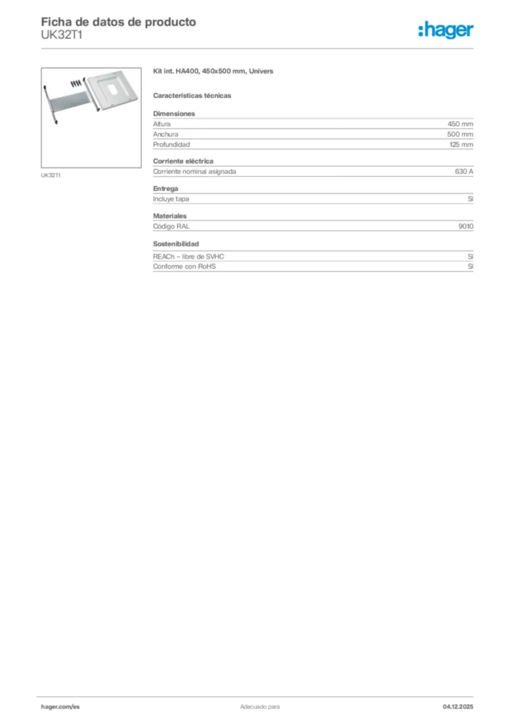 Imagen Hager Ficha de datos de producto UK32T1 | Hager España