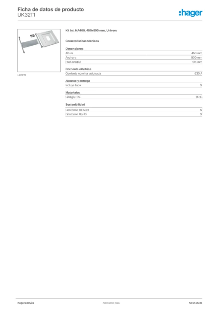 Imagen Hager Ficha de datos de producto UK32T1 | Hager España