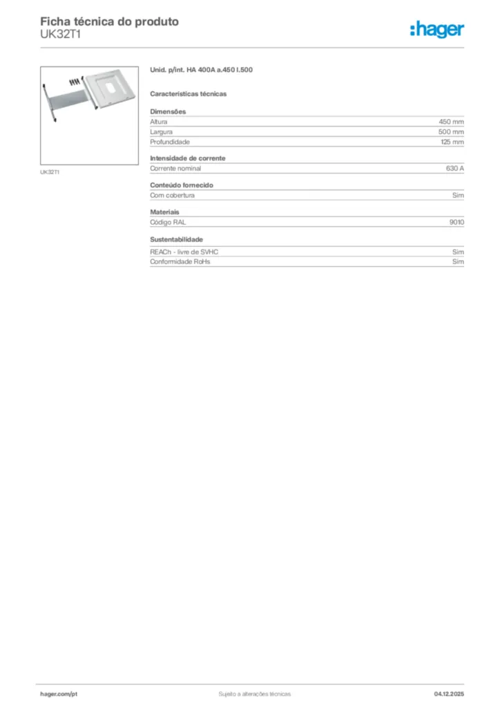 Imagem Hager Ficha técnica do produto UK32T1 | Hager Portugal