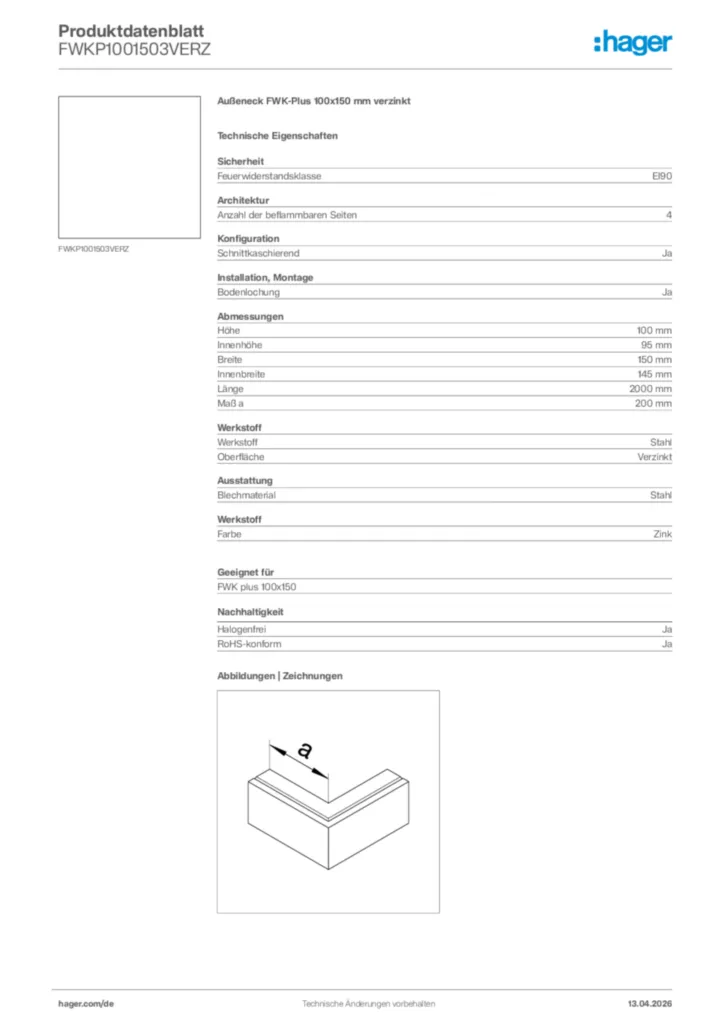 Bild Hager Produktdatenblatt FWKP1001503VERZ | Hager Deutschland