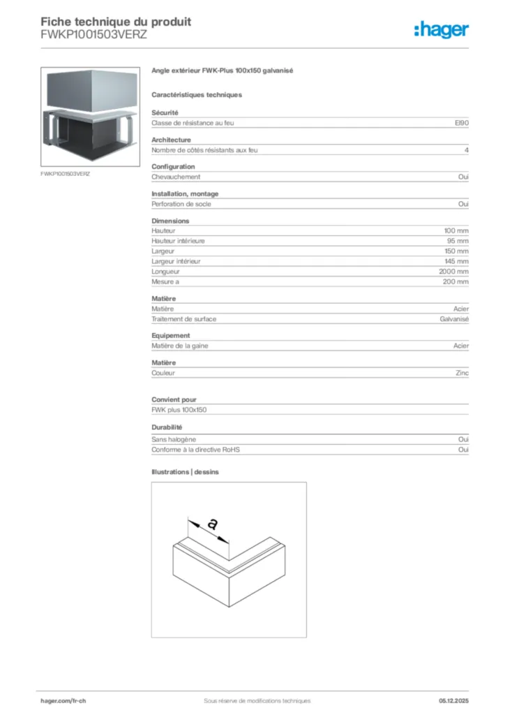 Image Hager Fiche technique du produit FWKP1001503VERZ | Hager Suisse