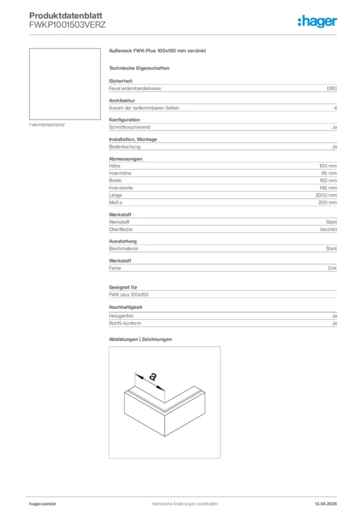 Bild Hager Produktdatenblatt FWKP1001503VERZ | Hager Deutschland