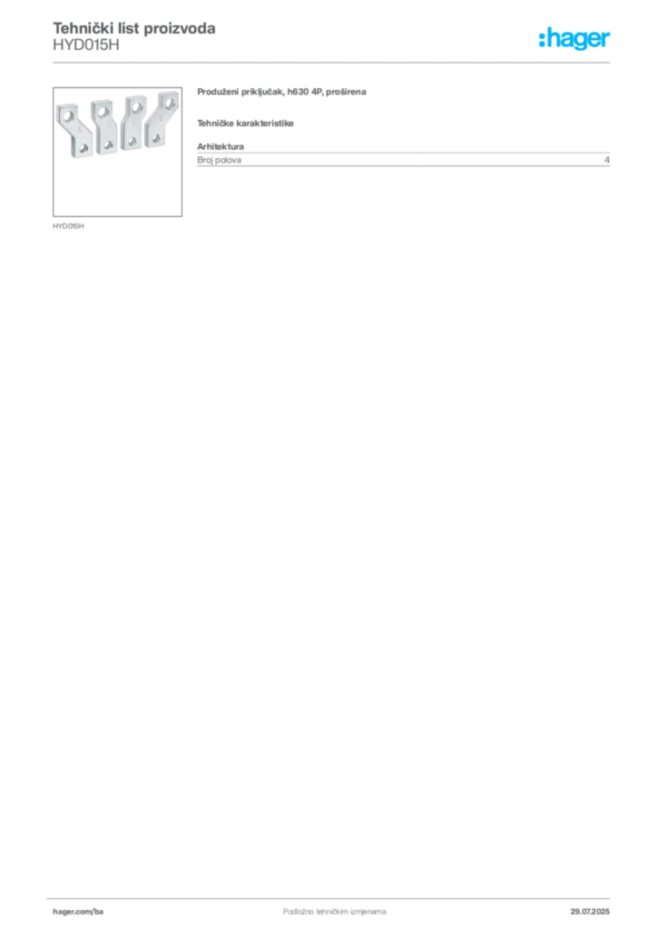 Slika Hager Product data sheet HYD015H  | Hager