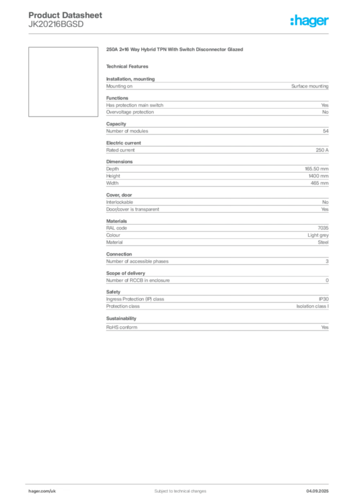 Image Hager Product data sheet JK20216BGSD  | Hager