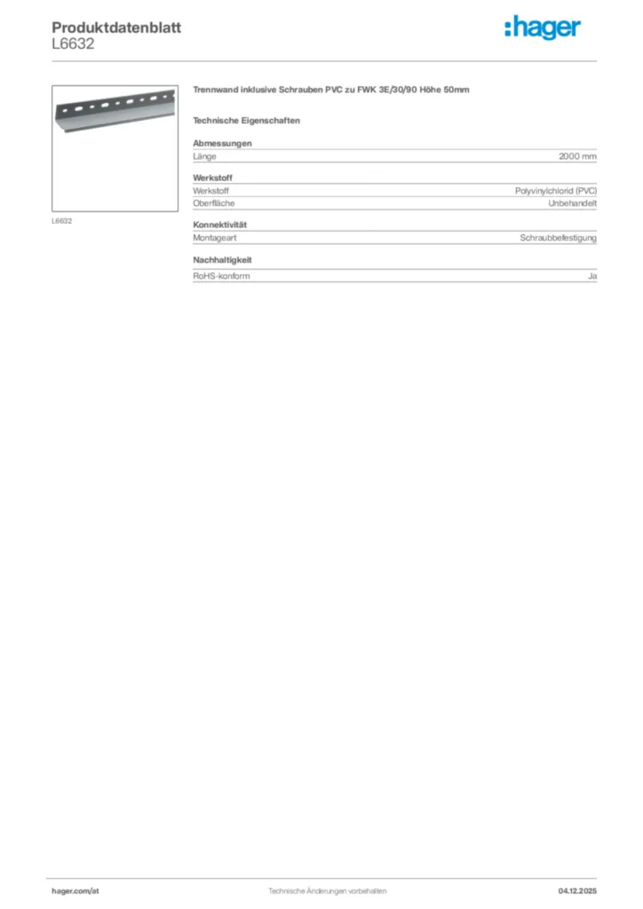 Bild Hager Produktdatenblatt L6632 | Hager Deutschland