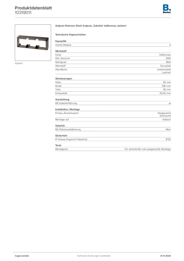 Bild Berker Produktdatenblatt 10319011 | Hager Deutschland
