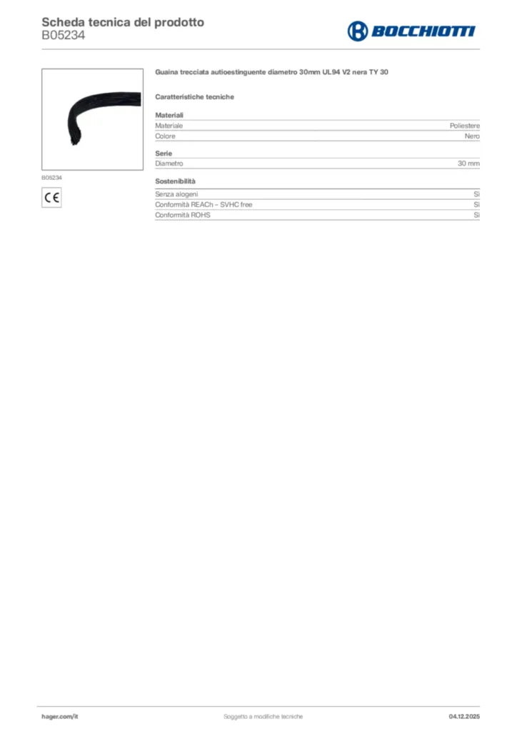 Immagine Bocchiotti Scheda tecnica del prodotto B05234 | Hager Italia