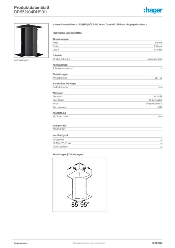 Bild Hager Produktdatenblatt BR652104DH9011 | Hager Deutschland