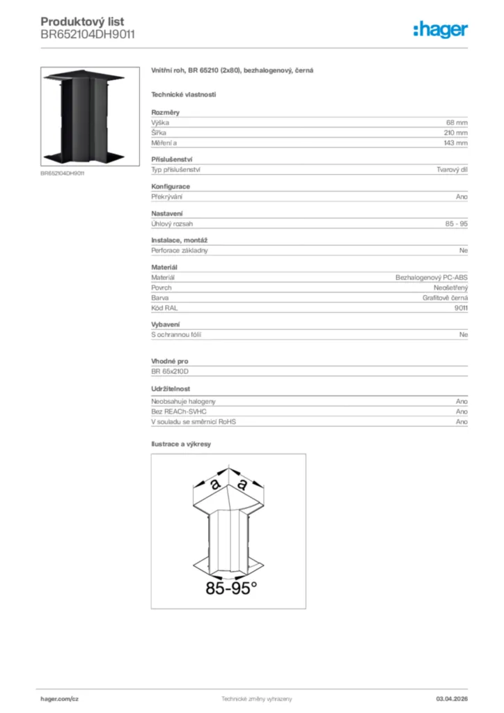 Obrázek Hager Product data sheet BR652104DH9011 | Hager
